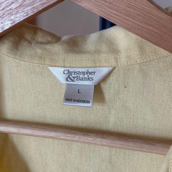Christopher & Banks Butter Yellow Button-Up Women's Top Large Linen - Picture 11 of 11